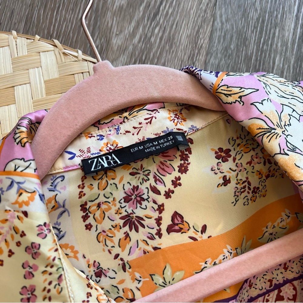 Zara Pink Yellow Floral Patchwork Button-Up Blouse - Picture 4 of 7